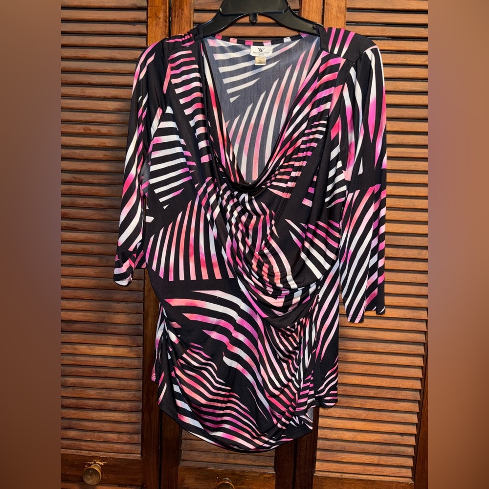 Worthington Women's Pink and Black Patterned Top